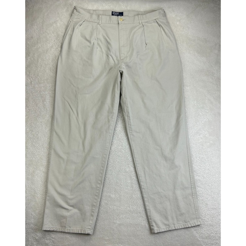 Vintage Polo Ralph Lauren Chino Pants Mens 40x32 Sand Pleated High Rise